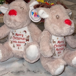 Personalised Small Rudolf Reindeer Christmas Teddy Bear Plushie Baby's First 1st Xmas Children's Kids Name Gift Present Keepsake