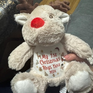 Personalised Small Rudolf Reindeer Christmas Teddy Bear Plushie Baby's First 1st Xmas Children's Kids Name Gift Present Keepsake