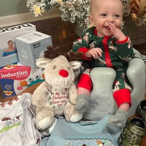 Personalised Small Rudolf Reindeer Christmas Teddy Bear Plushie Baby's First 1st Xmas Children's Kids Name Gift Present Keepsake