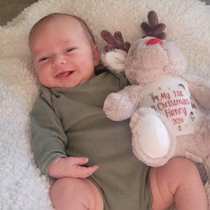 Personalised Small Rudolf Reindeer Christmas Teddy Bear Plushie Baby's First 1st Xmas Children's Kids Name Gift Present Keepsake