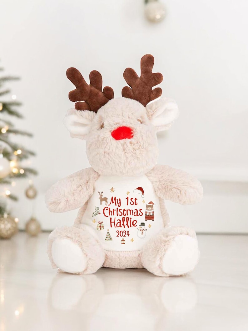 Personalised Small Rudolf Reindeer Christmas Teddy Bear Plushie Baby's First 1st Xmas Children's Kids Name Gift Present Keepsake
