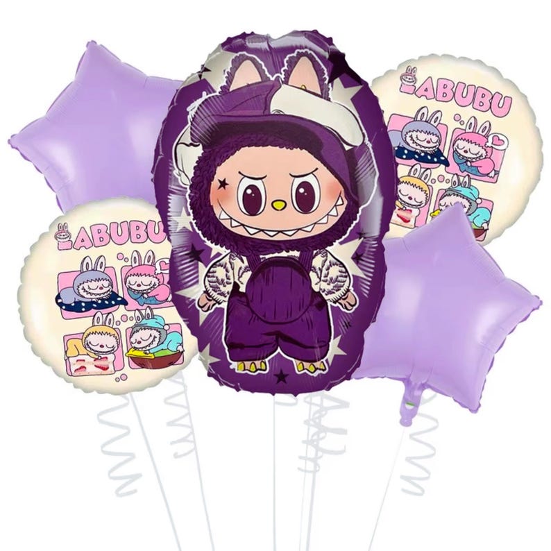 Labubu Birthday Balloons - Labubu Balloons - Labubu Balloon Bundle - 5 Balloons - Labubu Birthday Decorations | Cute kids Labubu Birthday