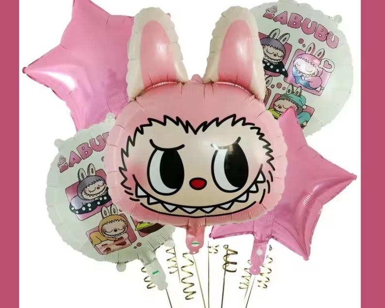 Labubu Birthday Balloons - Labubu Balloons - Labubu Balloon Bundle - 5 Balloons - Labubu Birthday Decorations | Cute kids Labubu Birthday