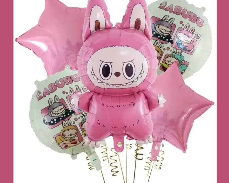 Labubu Birthday Balloons - Labubu Balloons - Labubu Balloon Bundle - 5 Balloons - Labubu Birthday Decorations | Cute kids Labubu Birthday