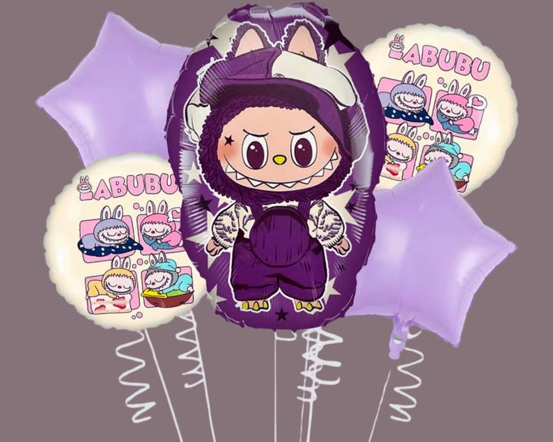 Labubu Birthday Balloons - Labubu Balloons - Labubu Balloon Bundle - 5 Balloons - Labubu Birthday Decorations | Cute kids Labubu Birthday