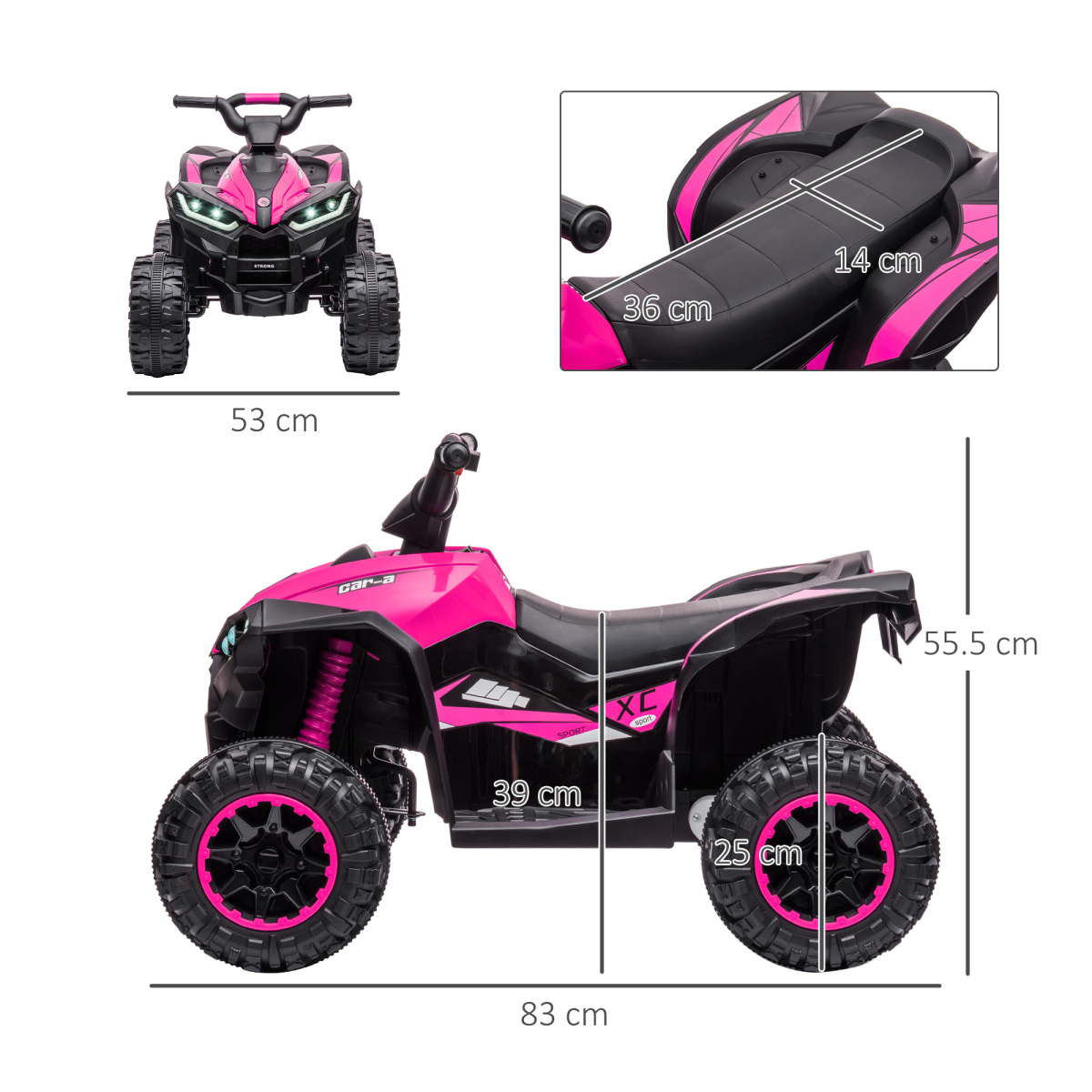 HOMCOM 12V Electric Quad Bikes for Kids Ride On Car ATV Toy for 3-5 Years Pink