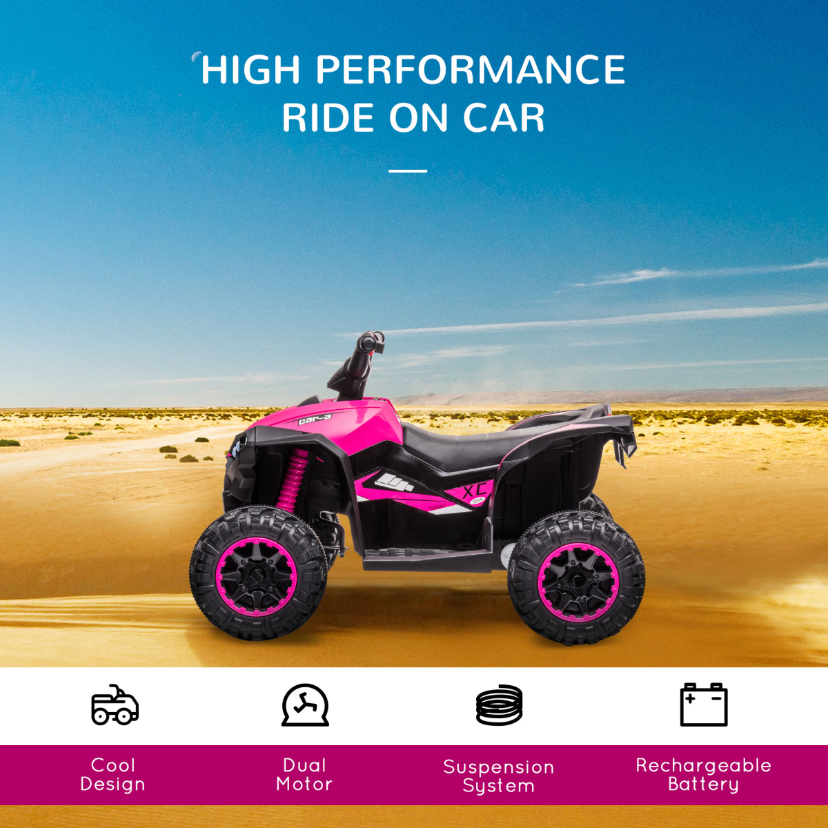 HOMCOM 12V Electric Quad Bikes for Kids Ride On Car ATV Toy for 3-5 Years Pink