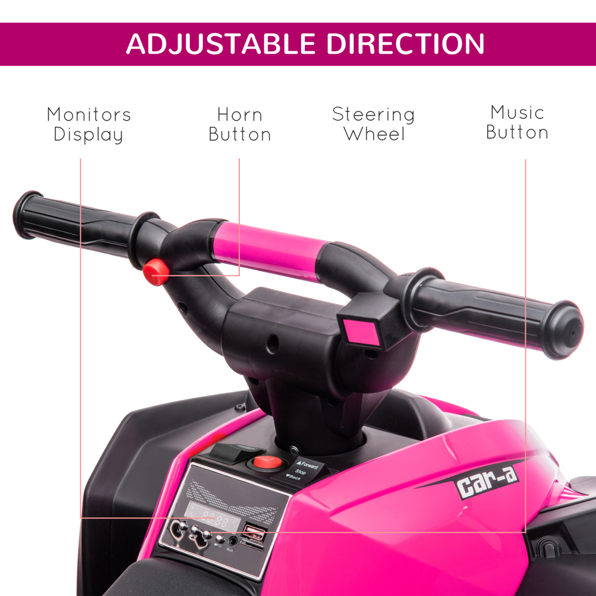 HOMCOM 12V Electric Quad Bikes for Kids Ride On Car ATV Toy for 3-5 Years Pink