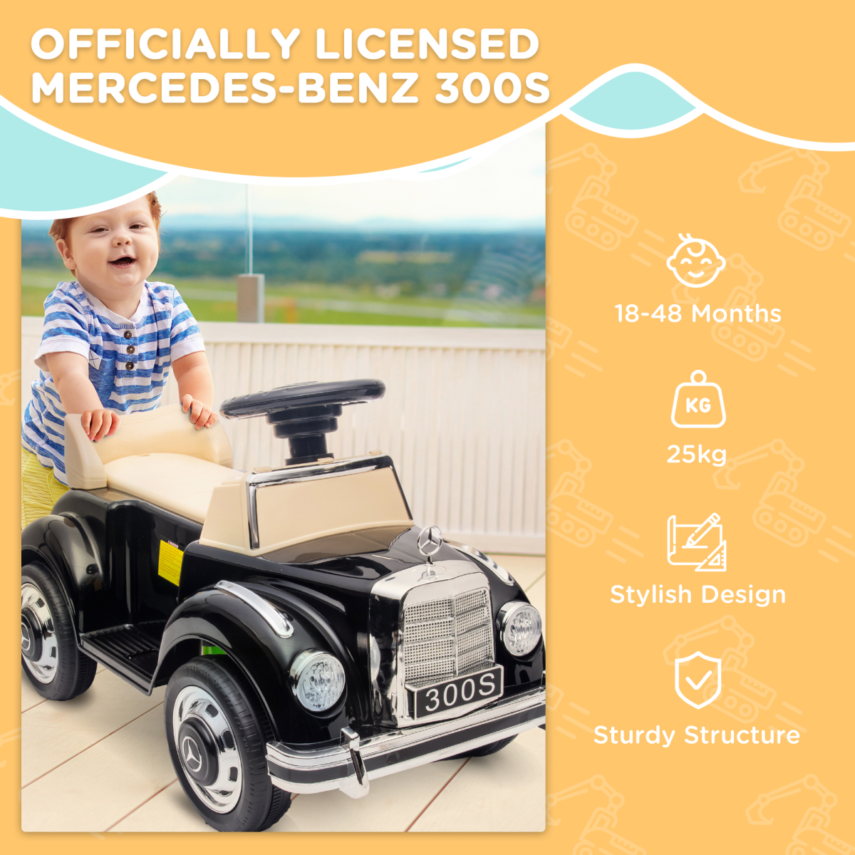 AIYAPLAY Ride on Sliding Car Foot to Floor Mercedes-Benz 300S Licensed for Kids