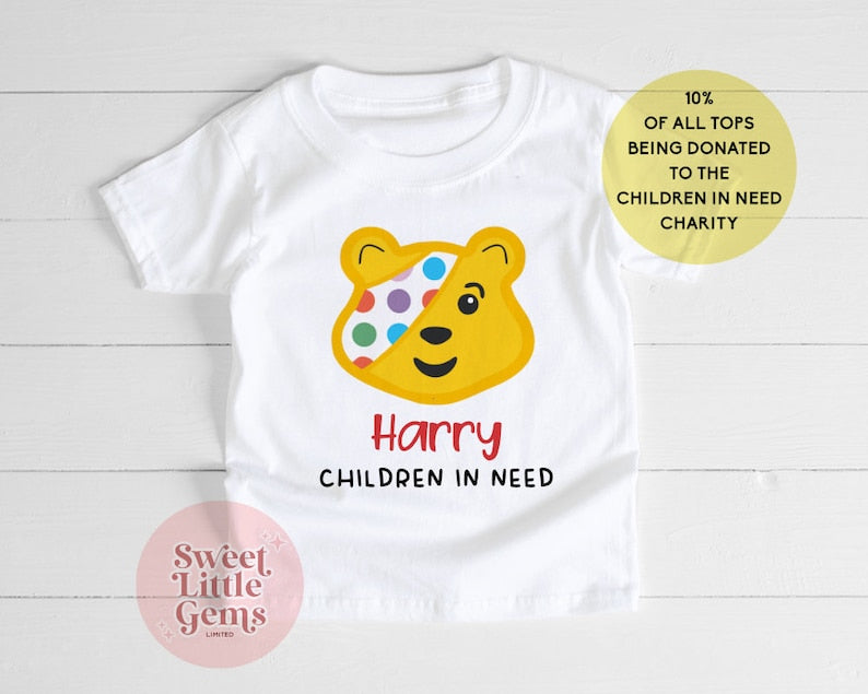 Children in need top, Pudsey Children in need tshirt, Personalised Pudsey Tshirt, Children in need top, Pudsey Bear Top, Pudsey Top